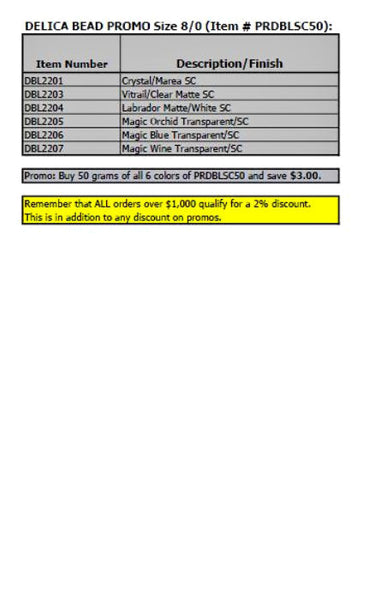Size 8 50 Gram Special Coating Delica Bead Promotion