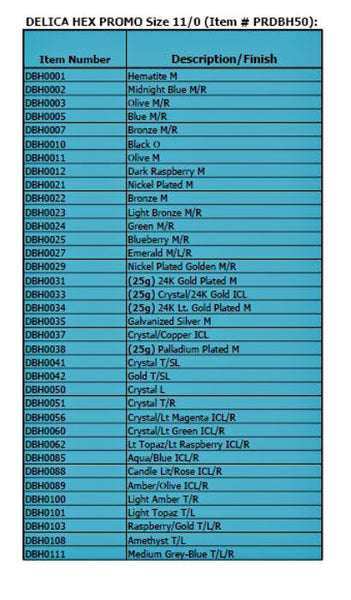 Size 11 50 Gram Delica Hex Bead Promotion Page 1